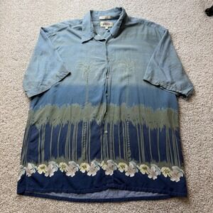 Camera Shirt Mens 3XL Blue Palm Tree Hawaiian Short Sleeve Button Up Rayon Beach
